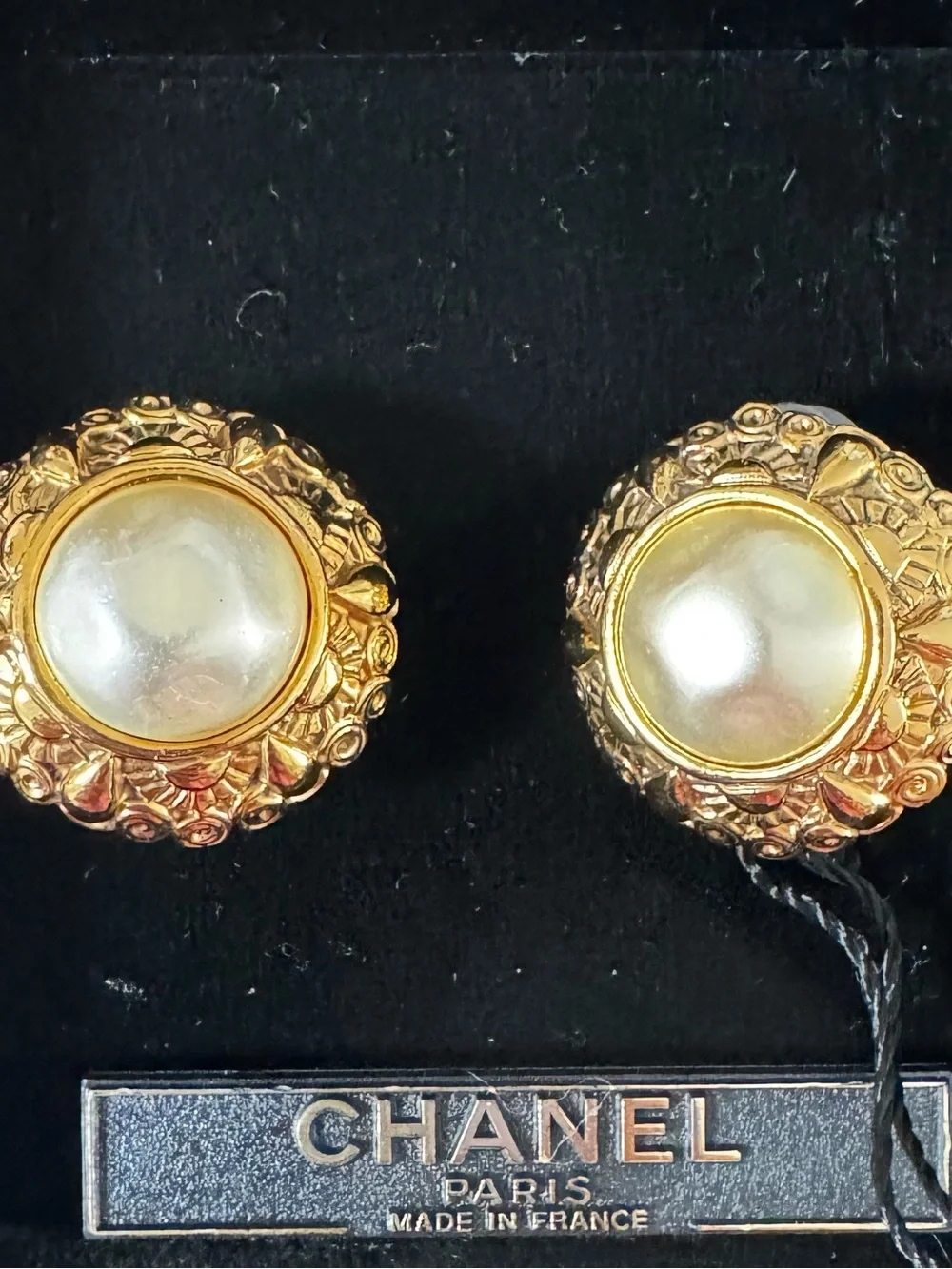 CHANEL Vintage Gold-tone Earrings with Pearl Centers